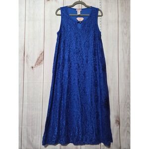 Rubee Royal Blue Lace V Neck Sleeveless Maxi Dress Plus Size XL